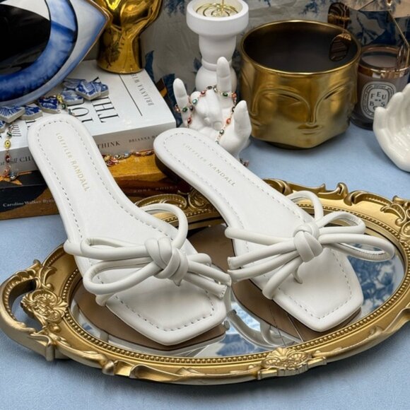 🆕 LOEFFLER RANDALL 🧿 NWOB Hadley Leather Bow Flat Sandals, White - Sz 6.5 B - Picture 6 of 12